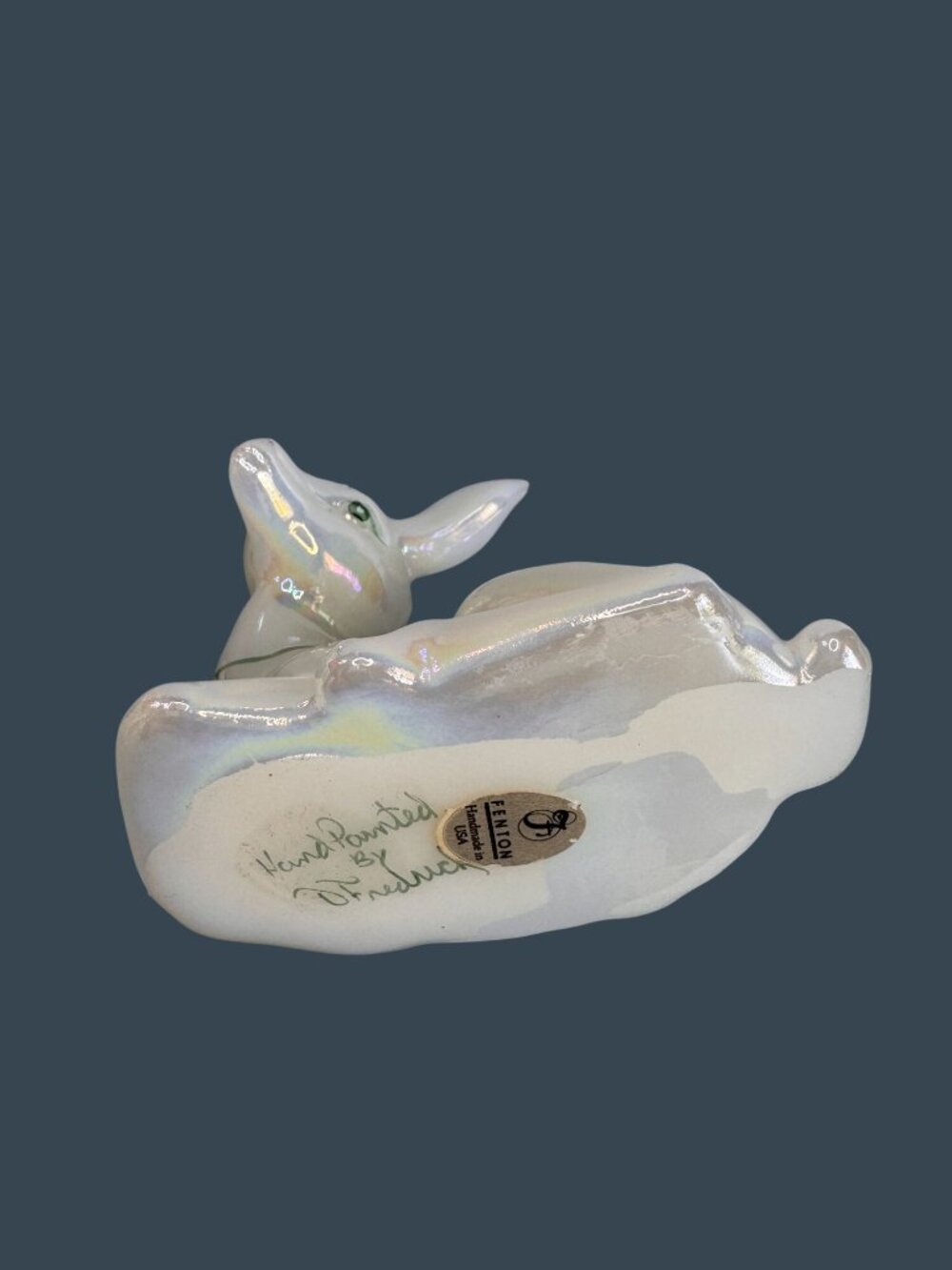 Fenton White Iridescent Hand Painted Deer Figurine D. Frederick Signed 3.5" - Picture 9 of 10